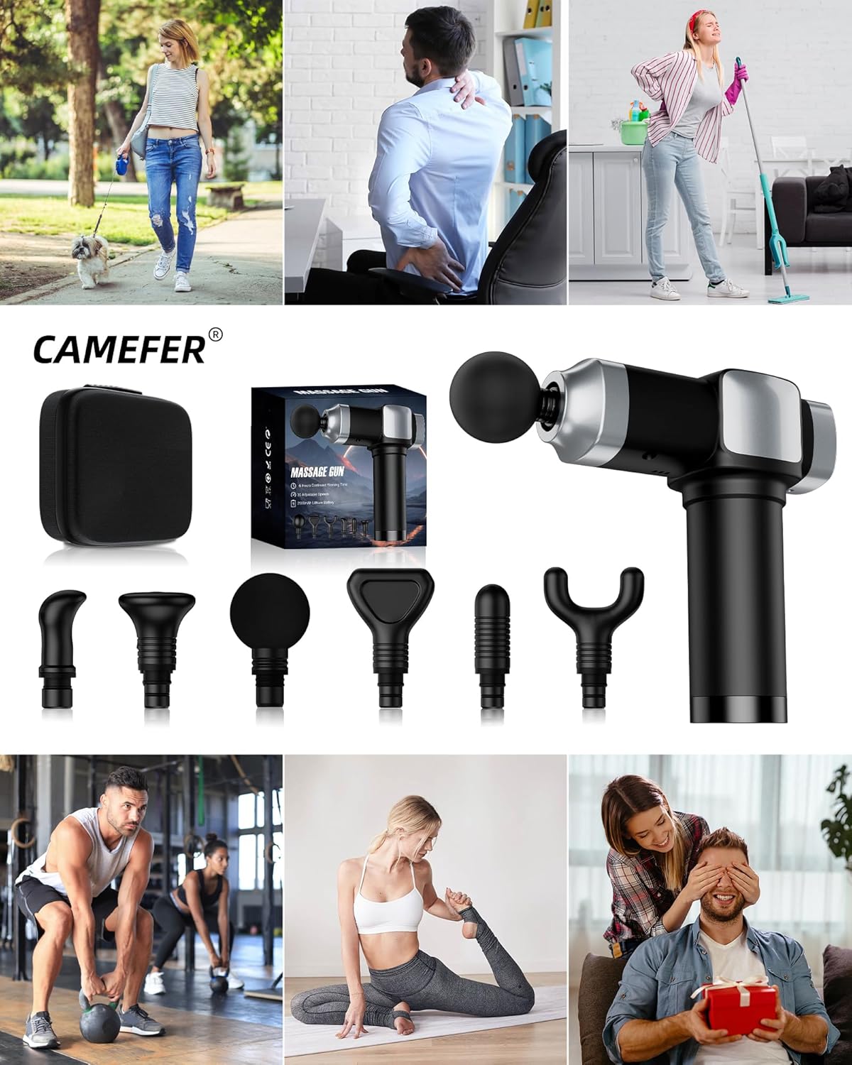 Deep Tissue Massage Gun, Portable Percussion Electric Muscle Massager for Pain Relief, Handheld Massagers with 30 Speeds & 6 Attachments for Back and Neck, Gifts for Men Women