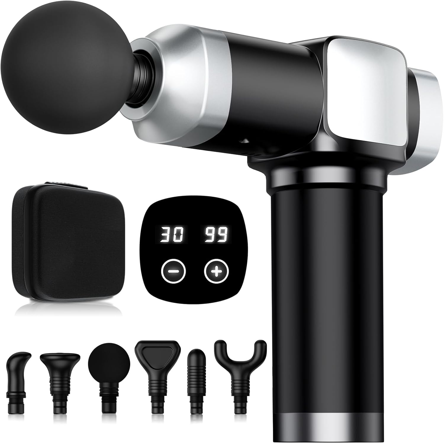 Deep Tissue Massage Gun, Portable Percussion Electric Muscle Massager for Pain Relief, Handheld Massagers with 30 Speeds & 6 Attachments for Back and Neck, Gifts for Men Women