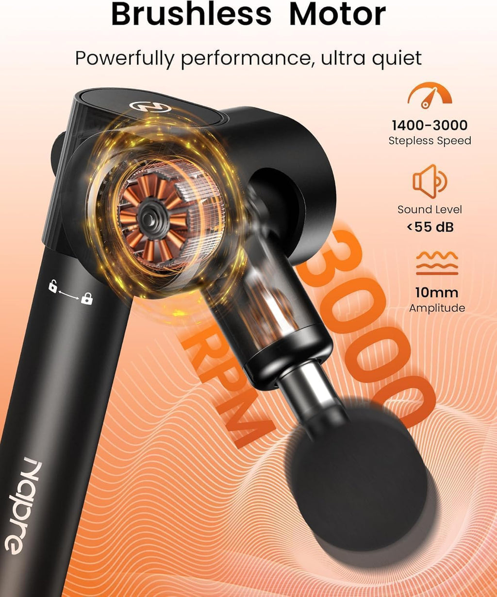 Foldable Massage Gun Deep Tissue with 5 Adjustable Angles,Portable Percussion Back Massager for Muscle/Neck/Body Pain Relief with Long Extension Metal Handle,32-Speeds,with Carry Case