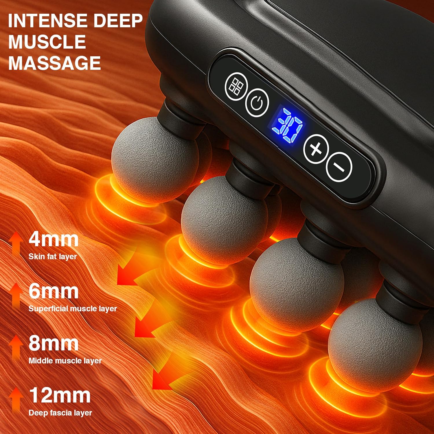 16-Drive 8-Head Massage Gun Set, Deep Tissue Massage Gun Portable with 3 Modes & 30 Intensities, Red Light Therapy, Quiet Percussion Massager for Legs, Waist, Buttocks Muscles Pain Relief