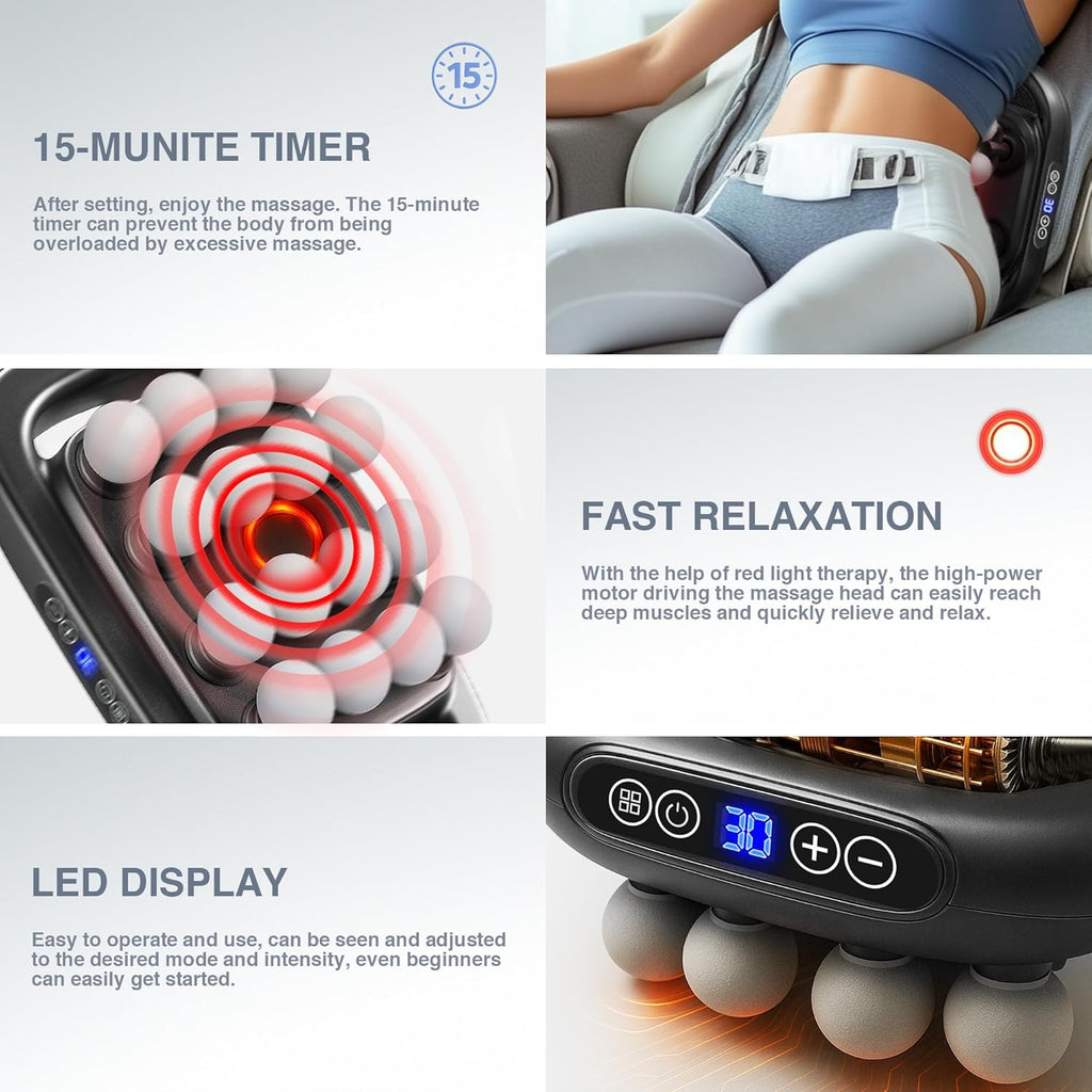16-Drive 8-Head Massage Gun Set, Deep Tissue Massage Gun Portable with 3 Modes & 30 Intensities, Red Light Therapy, Quiet Percussion Massager for Legs, Waist, Buttocks Muscles Pain Relief