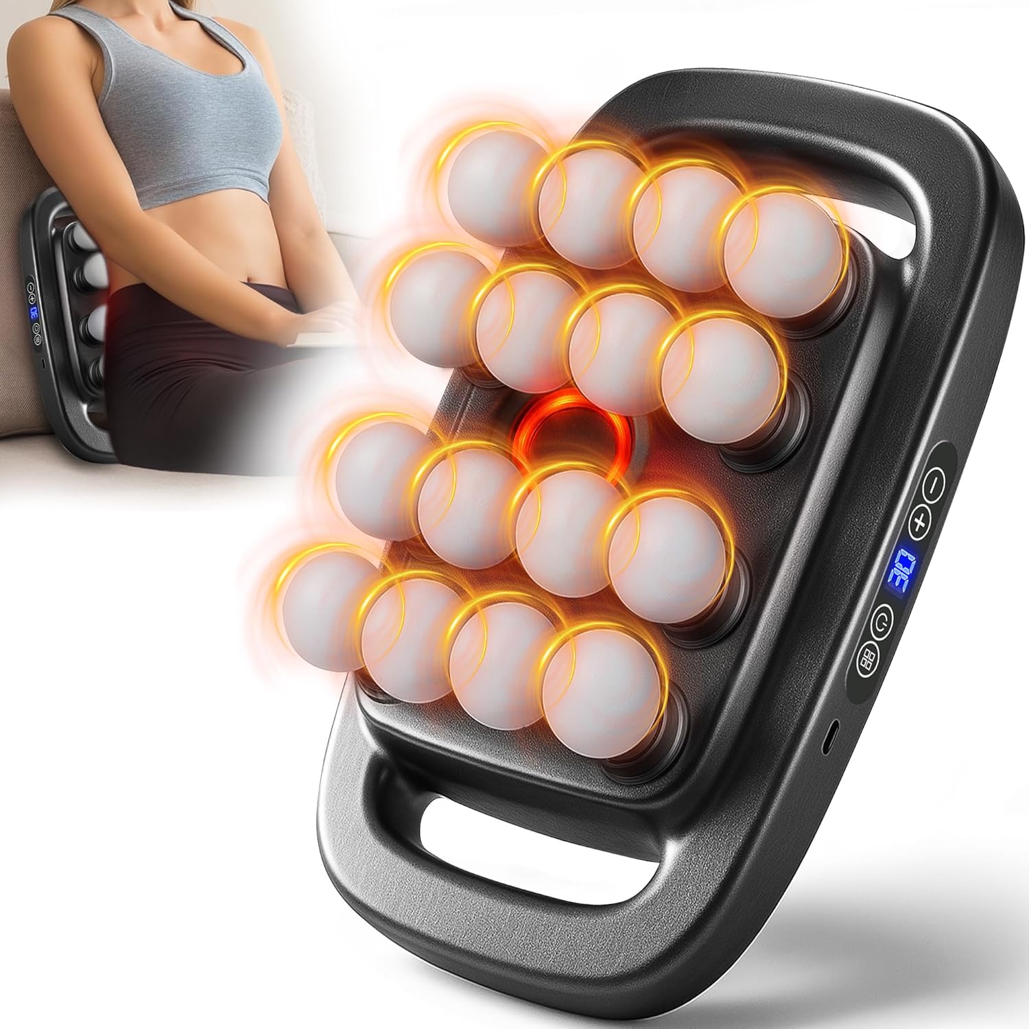 16-Drive 8-Head Massage Gun Set, Deep Tissue Massage Gun Portable with 3 Modes & 30 Intensities, Red Light Therapy, Quiet Percussion Massager for Legs, Waist, Buttocks Muscles Pain Relief