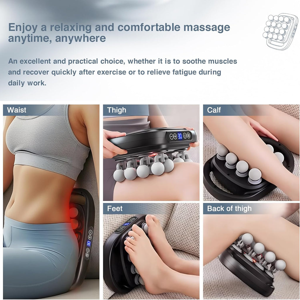 16-Drive 8-Head Massage Gun Set, Deep Tissue Massage Gun Portable with 3 Modes & 30 Intensities, Red Light Therapy, Quiet Percussion Massager for Legs, Waist, Buttocks Muscles Pain Relief